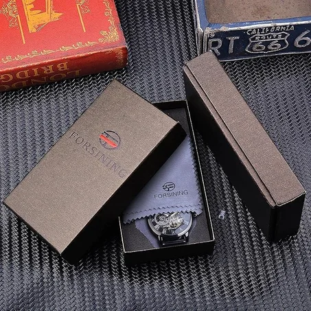 ساعة ستيمبنك بمينا شفافة للرجال ميكانيكية سوداء بتصميم كلاسيكي بسيط بسوار تناظري