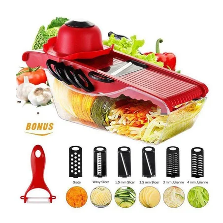 Coupe-légumes multifonction de cuisine - coupe-légumes râpe - Mandoline Slicer Coupe-légumes Hachoir, Trancheuse à pommes de terre - 5 lames interchangeables avec éplucheur