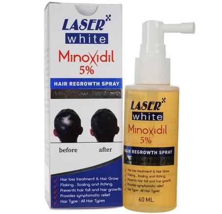 Laser White Minoxidil 5% Spray pour la repousse des cheveux, 60 ml