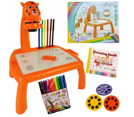 طاولة تعليمية للأطفال مع بروجكتور للرسم والتلوين + 12 قلم
