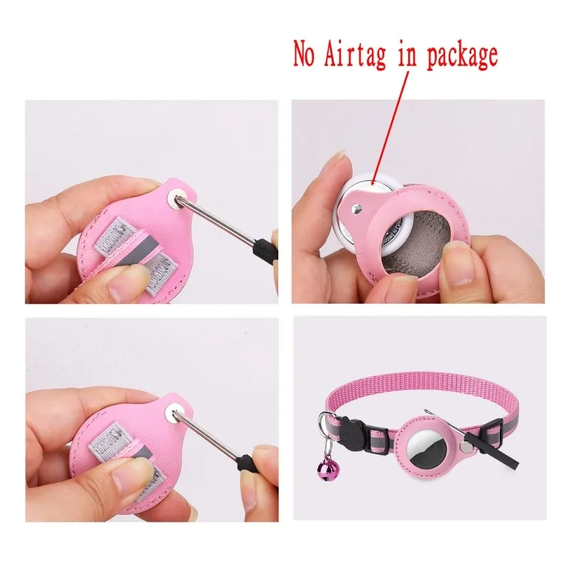 Reflective Airtag Pet Collar Case – GPS Tracker Holder with Bell for Dogs & Cats