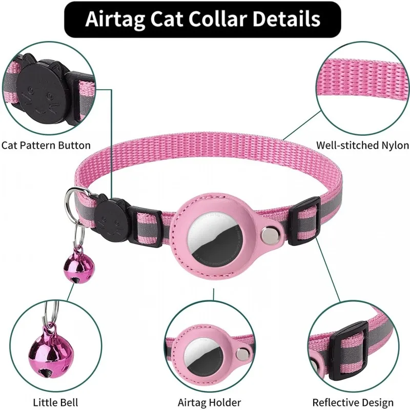 Reflective Airtag Pet Collar Case – GPS Tracker Holder with Bell for Dogs & Cats
