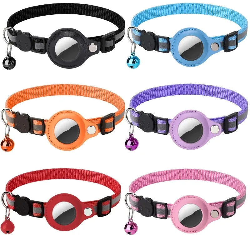 Reflective Airtag Pet Collar Case – GPS Tracker Holder with Bell for Dogs & Cats