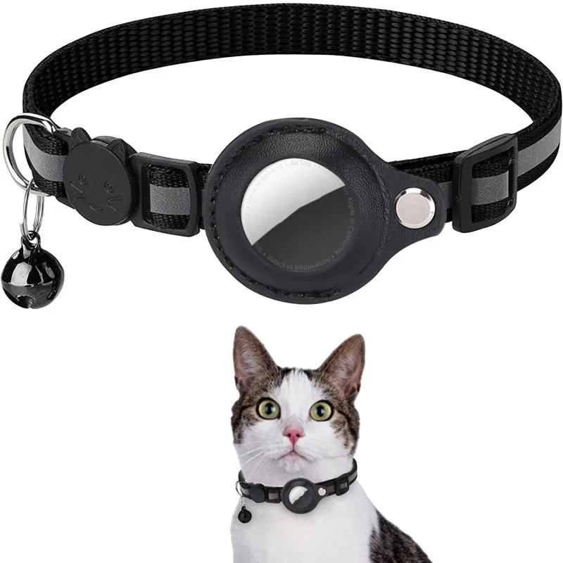 Reflective Airtag Pet Collar Case – GPS Tracker Holder with Bell for Dogs & Cats