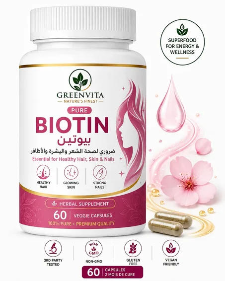 Biotin – 60 Gélules | Cheveux, Peau & Ongles Forts ✨