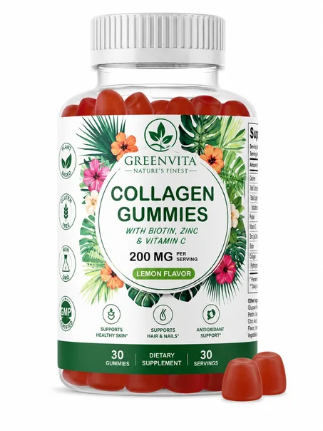 Collagen Gummies – Avec Biotine, Zinc & Vitamine C | 30 Gummies | GreenVita