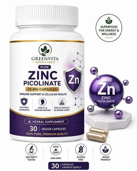 Zinc Picolinate 25 mg – 30 Gélules | Immunité, Peau & Cheveux 💜