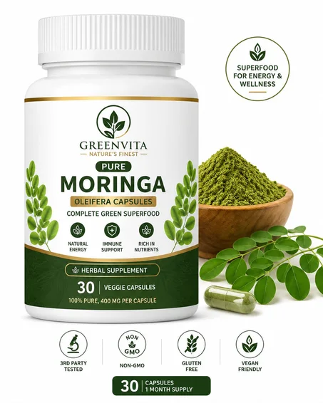 Moringa Oleifera 400 mg – 30 Gélules | Énergie, Immunité & Bien-être Naturel 🌱