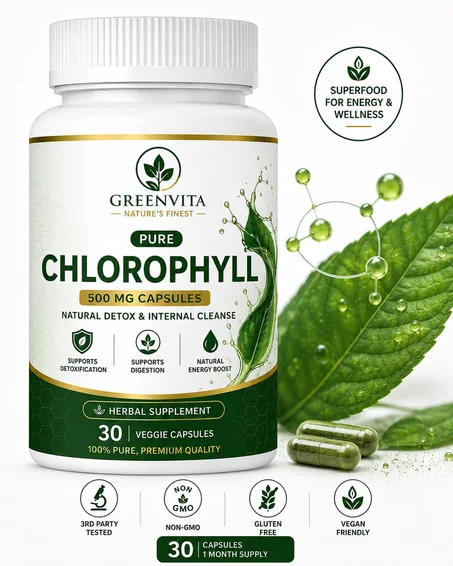Chlorophyll 500 mg – 30 Gélules | Détox Naturelle & Digestion 🌱