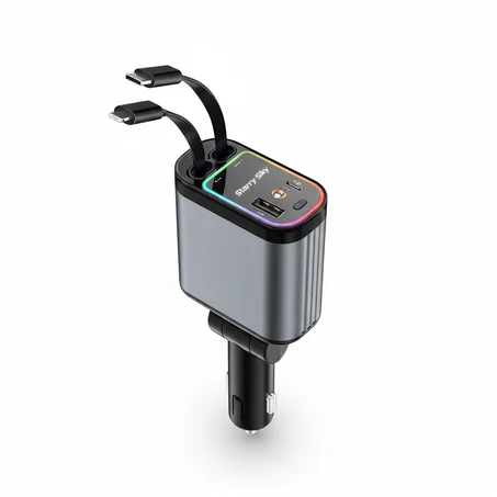 ‎شاحن سيارة ذكي مع بلوتوث وناقل FM وإضاءة نجوم سقفية