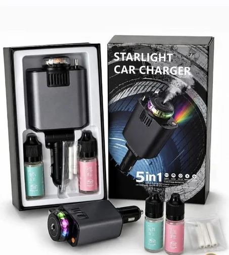 🚘 شاحن السيارة الذكي 5×1 🔥 Car Charger + LED + Parfum