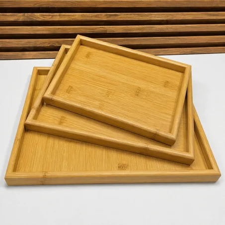 طقم صواني تقديم من الخشب الطبيعي (3 قطع)