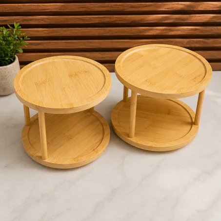 ستاند تقديم خشبي دائري مزدوج