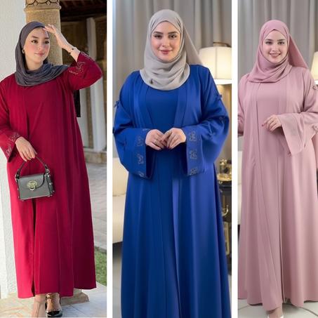 عباية كريب روزا قطعتين – تصميم عملي بأناقة راقية ليومك الكامل