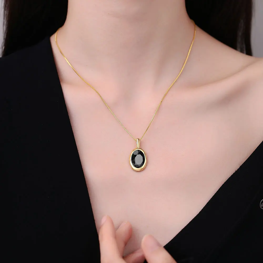 Gold Necklace with Black Onyx Oval Pendant