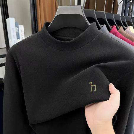 تي شيرت رجالي جديد للخريف والشتاء بأكمام طويلة وياقة عالية من المخمل بجودة فاخرة وطبعة كلب وقميص دافئ من الأسفل ملابس رجالية غير رسمية.