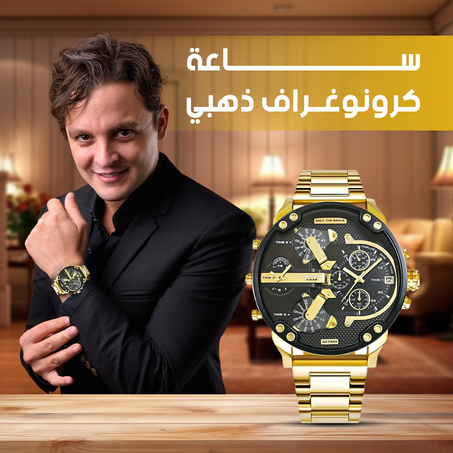 ساعة كرونوغراف باللون الأسود/الذهبي