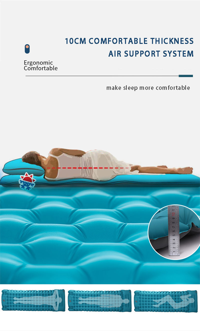 مرتبة هوائية وسادة نوم للتخييم خفيفة من مادة البولي يوريثان للاستعمال في الهواء الطلق قابلة للنفخ  فرش محمول  وسادة مضادة للرطوبة للخيمة