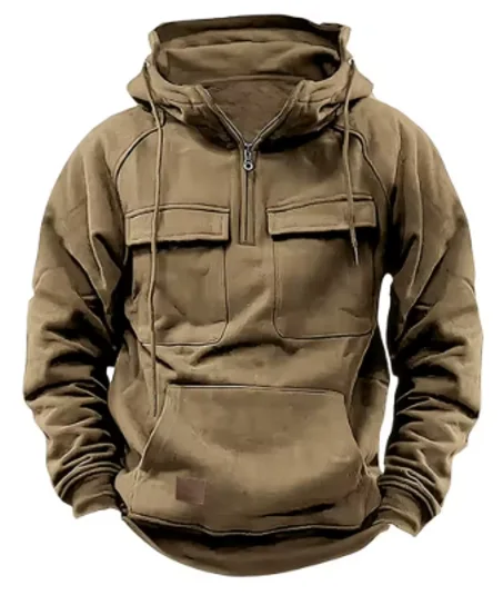 بلوفر رجالي رياضي كاجوال بغطاء للرأس بتصميم جديد وعصري وسميك بأكمام طويلة مع جيوب متعددة