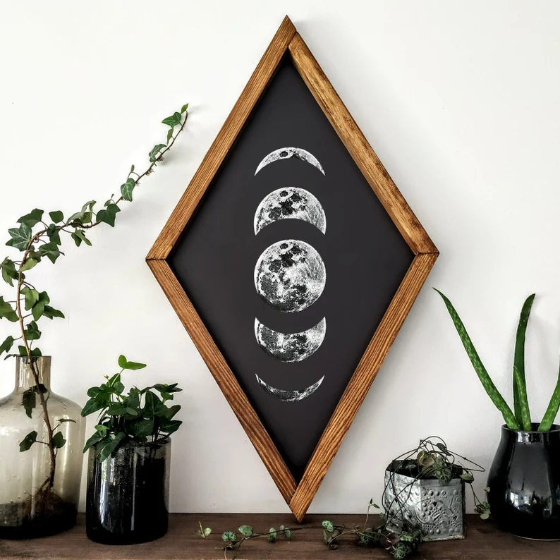 unique Wall Art – Moon Phases Wall Decor in Wooden Frame