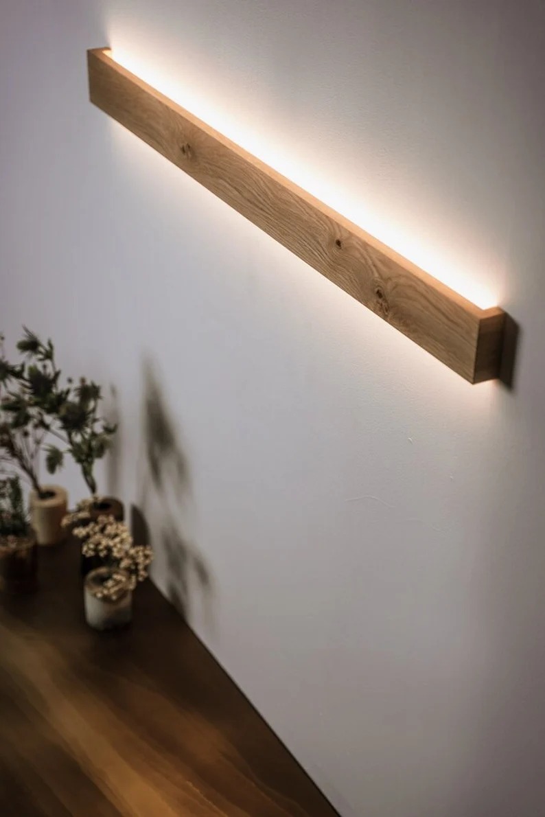 wooden  linear wall lamp ambient light high quality handcrafted