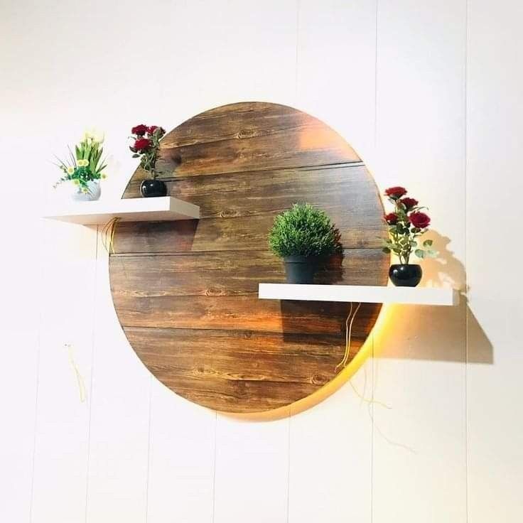 Wooden Round Shaped Hanging Wall Shelf for Living Room, Bedroom, Bathroom