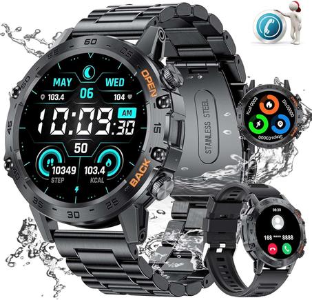 ساعة ذكية للرجال من موسيلونز [الرد / اجراء المكالمات] مع شريطين، شاشة HD 1.38 انش، ساعة لياقة بدنية مقاومة للماء 5ATM، اكثر من 100 وضع رياضي، 400mAh، تتبع اللياقة البدنية، ساعة ذكية لاندرويد