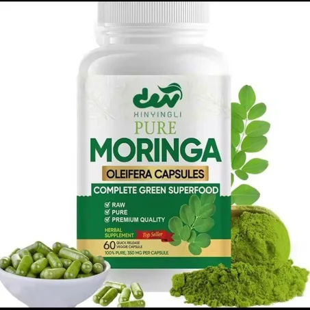 كبسولات مسحوق المورينجا العضوية، ، تُستخدم لدعم مستويات الطاقة، وتعزيز المناعة، وتحسين صحة المفاصل