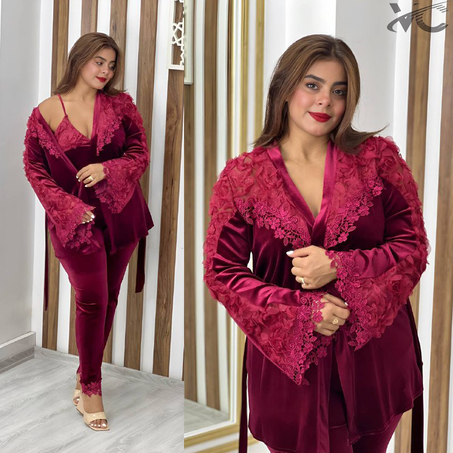 طقم للنوم 3 قطع مشبك و بالبروش موديل تركي أنيق و مثير