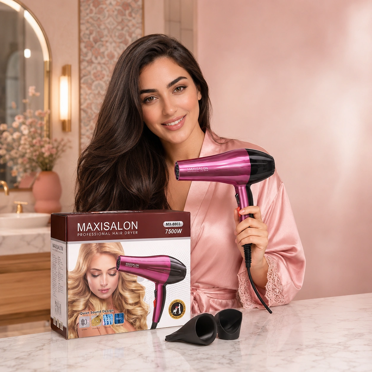 سشوار MAXISALON الأصلي بقوة 7500 واط - لتجفيف وتسريح الشعر فدقايق