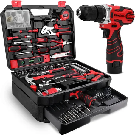 KingTool Juego de herramientas de 276 piezas – Kit de herramientas con taladro eléctrico inalámbrico de 12 V, caja de herramientas con cajón, juego de taladros perfecto para propietarios de v