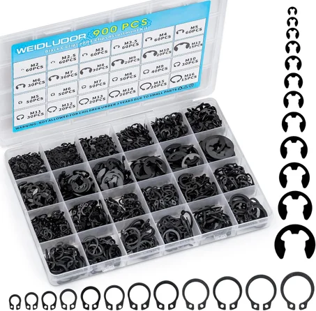 Juego de 900 anillos de retención de acero al carbono, 24 tamaños C y clips E para reparación de piezas de automóviles, mantenimiento de maquinaria y equipos industriales