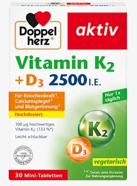 أقراص فيتامين K2 + D3 2500 وحدة دولية 30 قرصًا، 13.1 جم