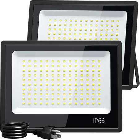 XXBSAZ Luces de inundación LED de 100 W para exteriores, luces de seguridad enchufables y cableadas, IP66 impermeable 6500K luz diurna para entrada, garaje y patio trasero (paquete de 2)