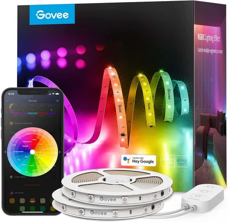 Govee Tira de luces LED RGBIC de 100 pies, luces LED inteligentes que funcionan con Alexa y Google Assistant, luces LED para dormitorio, control de aplicación WiFi, segmentado, varios colores