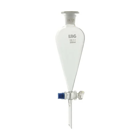 Ampoule à décanter avec clé en PTFE, GLASSCO