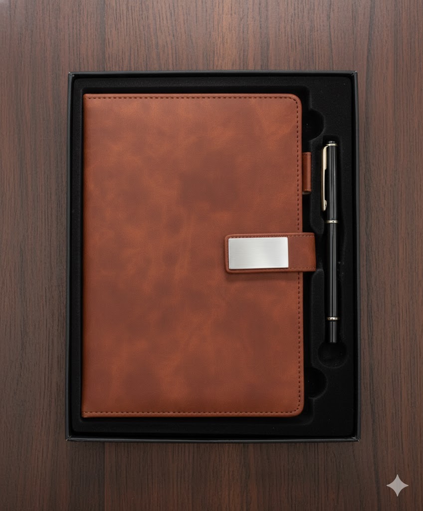 Coffret 2 pièces en similicuir Notebook  stri + stylo REF 8