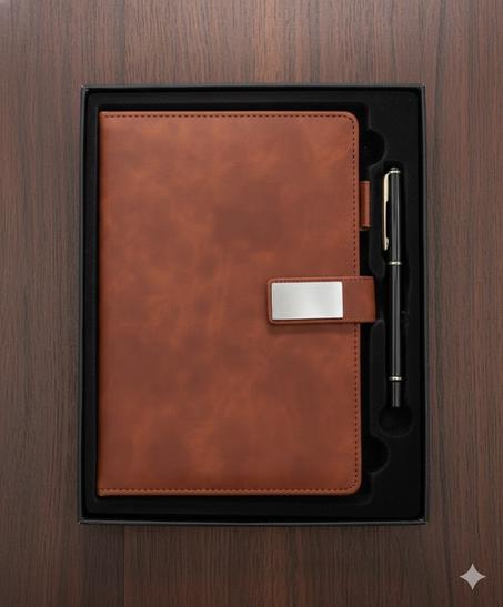 Coffret 2 pièces en similicuir Notebook  stri + stylo REF 8