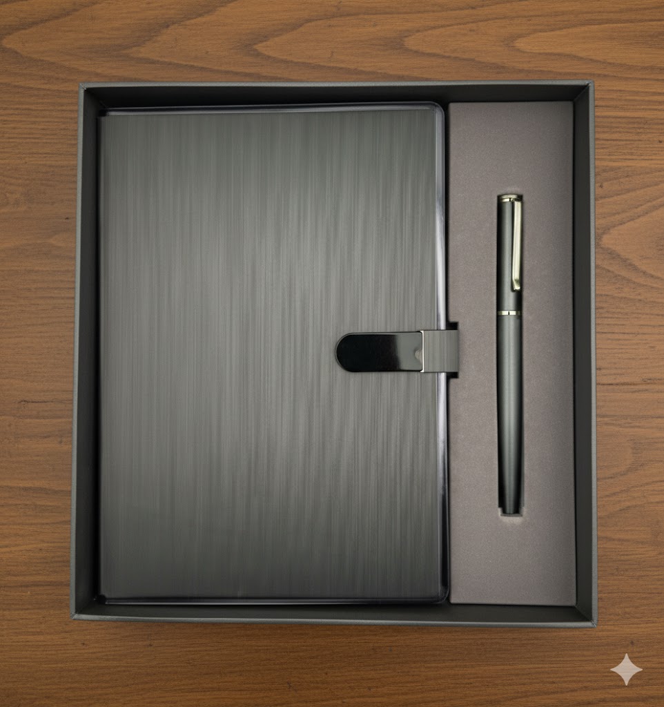 Coffret blocnote strie + stylo N001