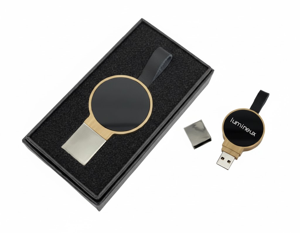 Clé USB ronde en bois avec logo en LED  IMG-1431