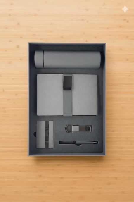 COFFRET (avec styleo, blocnote, porte-clés,  gourde isotherme, porte-cartes) SK2403