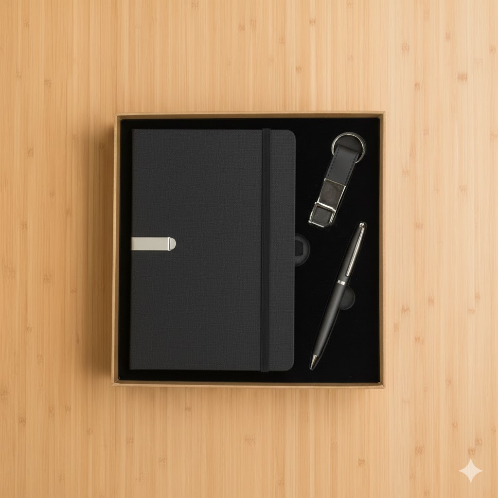 Coffret 3 pièces : Blocnote + Stylo + porte clés  SET5723