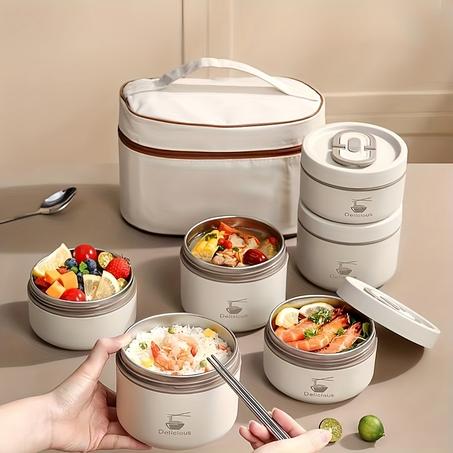 4 علب غدائية مميزة للحفاظ على الأكل ساخن + حقيبة خاصة 🎁