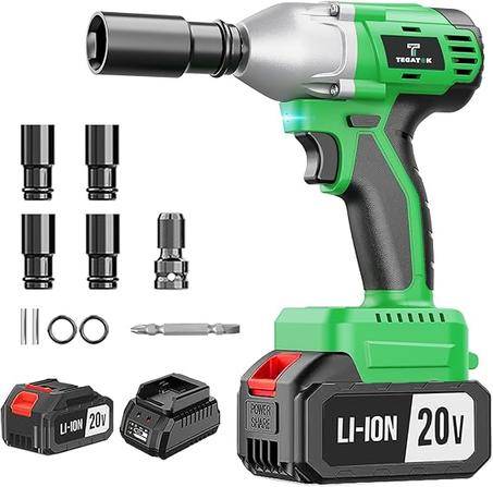 Llave de impacto inalámbrica de 4.0 Ah, 320 ft-lbs (430 Nm), pistola de impacto de 1/2" sin escobillas, atornillador de impacto de alto torque de 20 V, para auto y hogar, 1 batería