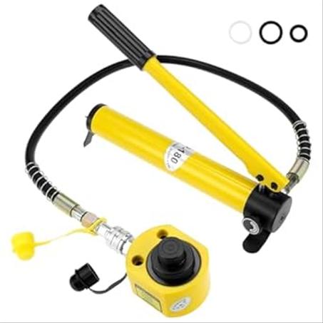 Kit de gato hidráulico de perfil bajo QWORK 20T con bomba hidráulica manual CP-180, carrera de 1,18", minicilindro hidráulico de construcción metálica resistente, diseño multifunción