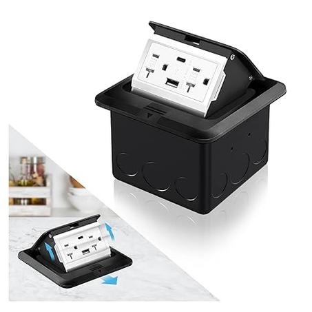 Kit de tomacorrientes empotrado Vagueior para suelo, caja impermeable, USB A+C oculto de 4,8 A, tomacorriente resistente a manipulaciones de 20 A con amortiguación elástica lenta, certificado