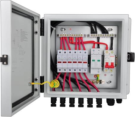 Caja combinadora fotovoltaica, caja combinadora solar de 6 hilos con fusible de corriente nominal de 15 A, dispositivo de protección contra sobretensiones e interruptor automático de aire de 