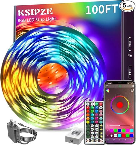 Tira de luces LED KSIPZE de 30 m con sincronización musical RGB, cambio de color, Bluetooth, control remoto por aplicación inteligente, iluminación flexible para dormitorio y decoración del h