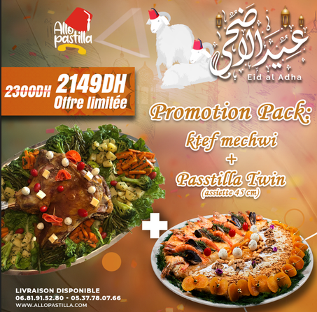 Épaule d’agneau rôti au fourI 4KG + Twin Passtilla de luxe moitié fruit de mer moitié poulet amande