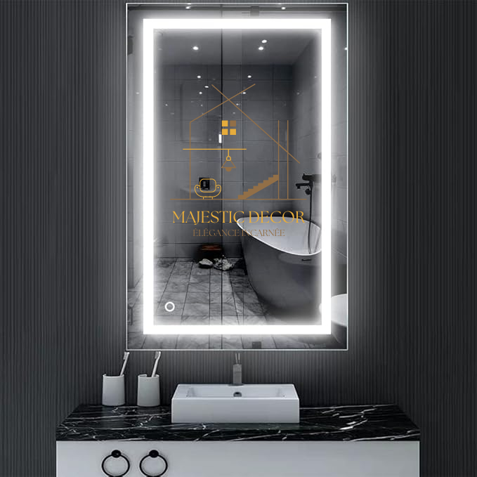Miroir LED Rectangulaire 60x80 cm - Anti-Buée, Éclairage Réglable